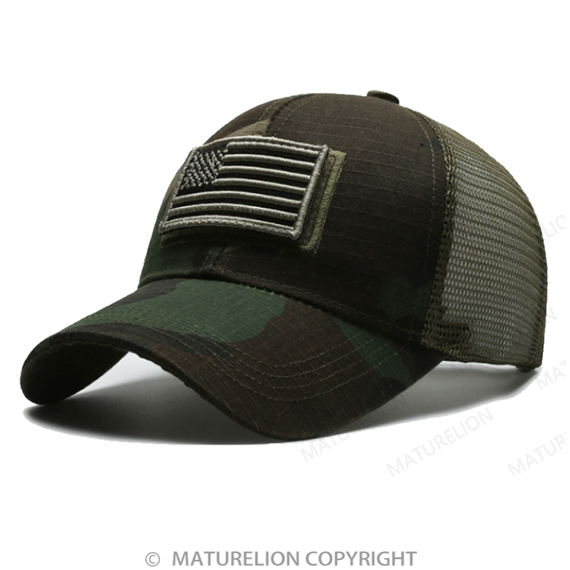 Maturelion American Flag Patch Mesh Trucker Hat