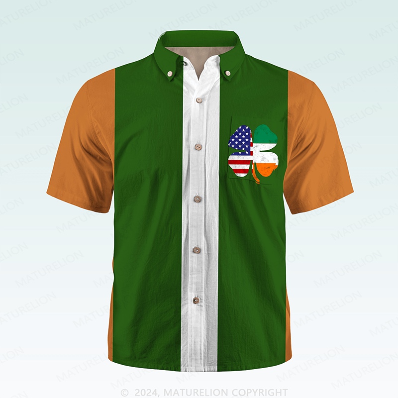 Matuelion St. Patrick's Button Pocket ShirtRetro Shamrock Breeze Hawaiian Shirt