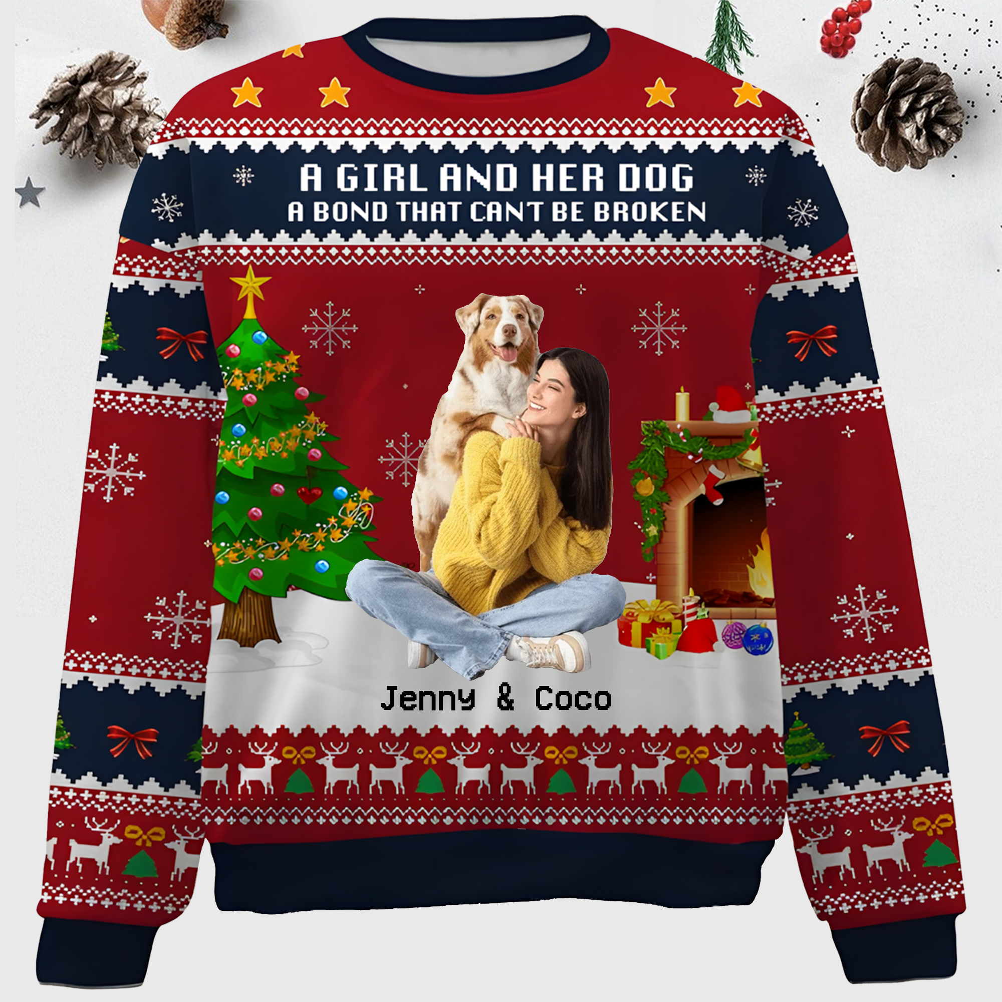 Maturelion A Girl And Her Dog Custom Photo Gift for For Dog Moms Christmas Sweater