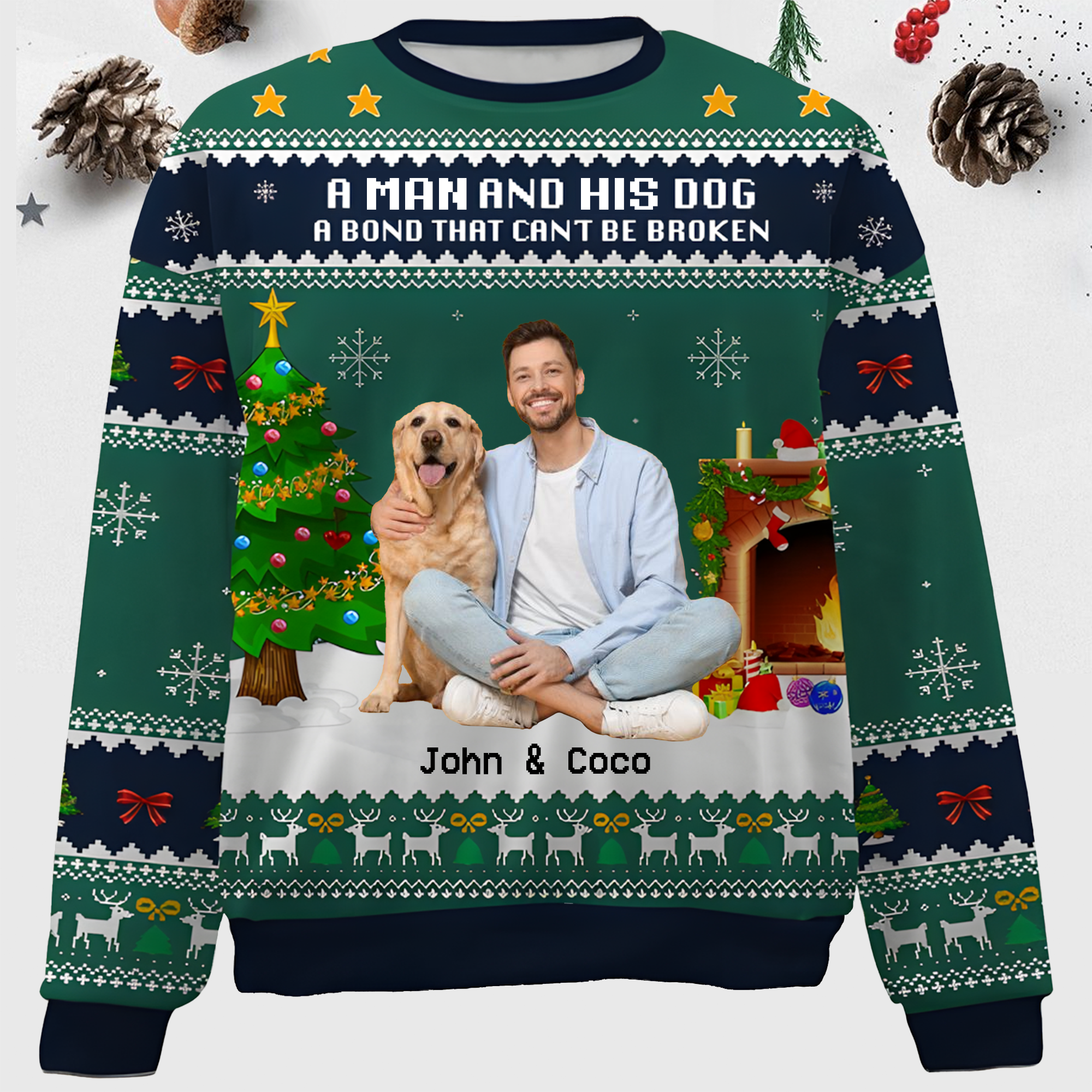Maturelion A Boy And His Dog Custom Photo Gift for For Dog Dads Christmas Sweater