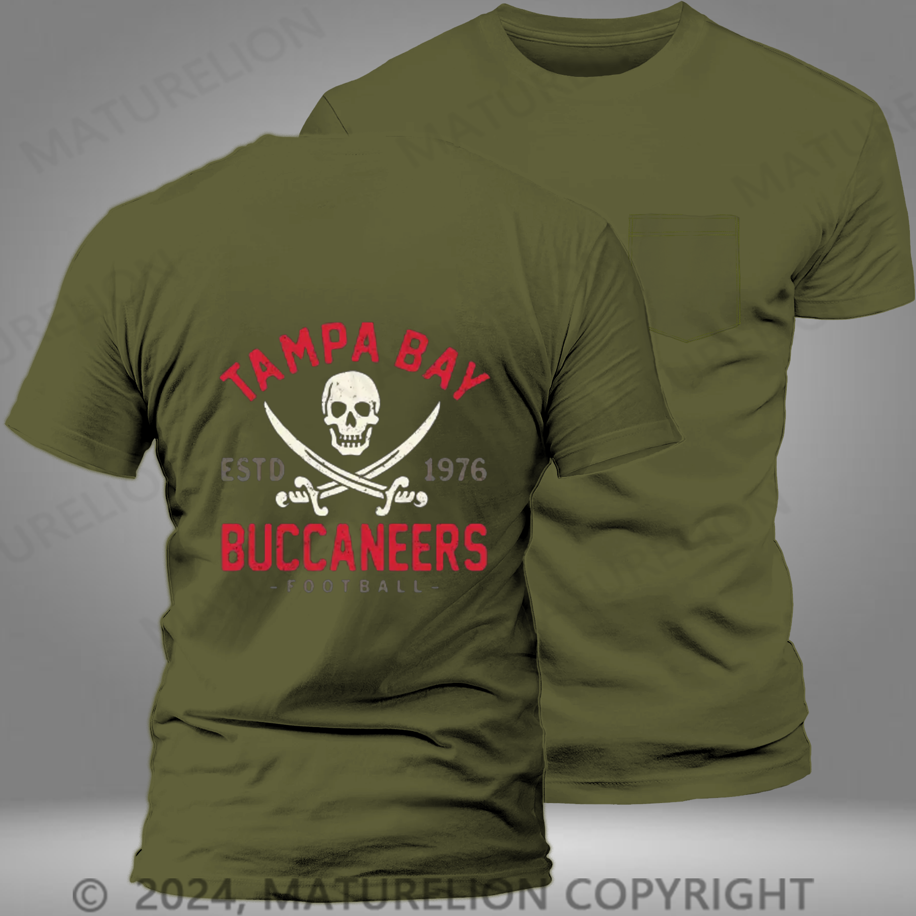 Maturelion Super Bowl  T-Shirt Retro Tampa Bay Buccaneers by Buck Pocket T-shirt