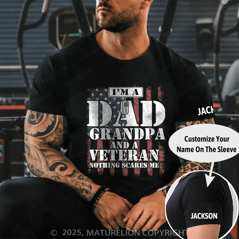 Maturelion Men's T-shirt I Am Dad Grandpa And A Veteran Nothing Scares Me Gildan 64000 Cotton T-shirt