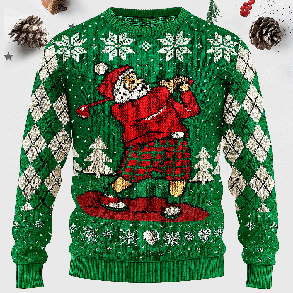 Maturelion Light Up Santa Claus Golf Funny Christmas Ugly Sweater