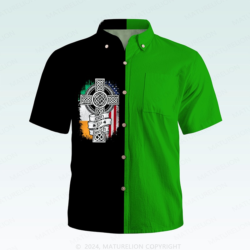 Maturelion St. Patrick's Button Pocket ShirtRetro Island Shamrocks Hawaiian Shirt