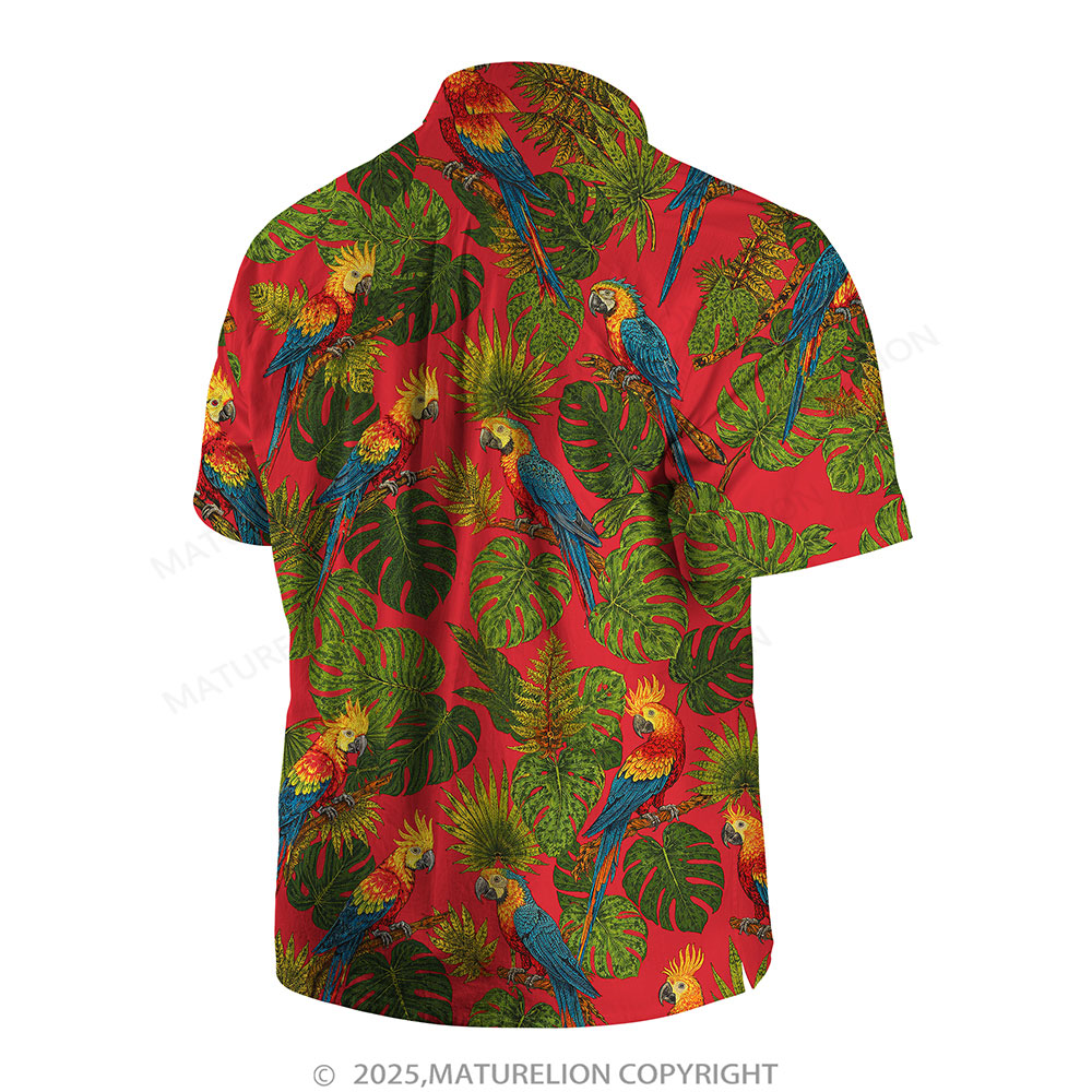 Maturelion Men's Hawaiian Shirt Red Parrot Jungle Print Hawaiian Shirt