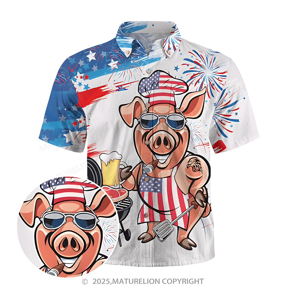 Maturelion Men's Aloha Shirts Animal Illustration Graphic Hawaiian Shirt