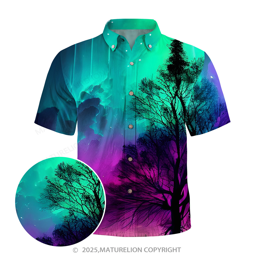 Matreulion Men's Aloha Shirts Aurora Print Hawaiian Shirt
