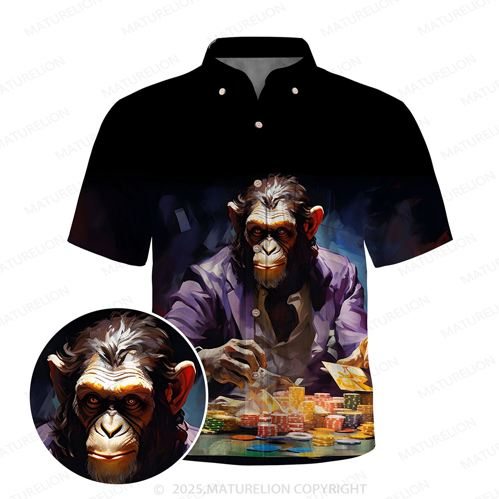 Maturelion Men's Aloha Shirts Retro Fashion Orangutan Animal Pattern Hawaiian Shirt