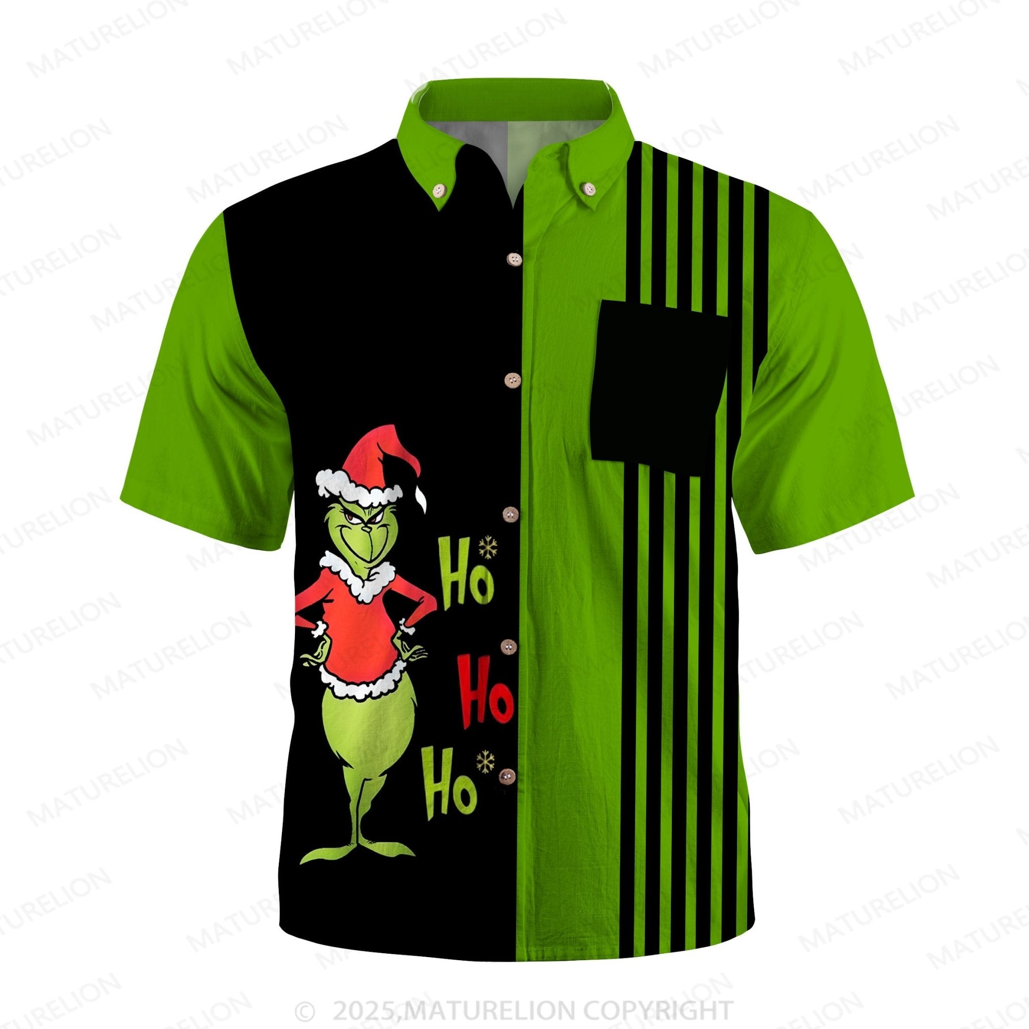 Matuewlion Christmas Hawaiian Shirts Merry Grinchmas Striped Men's Short Sleeve Shirt