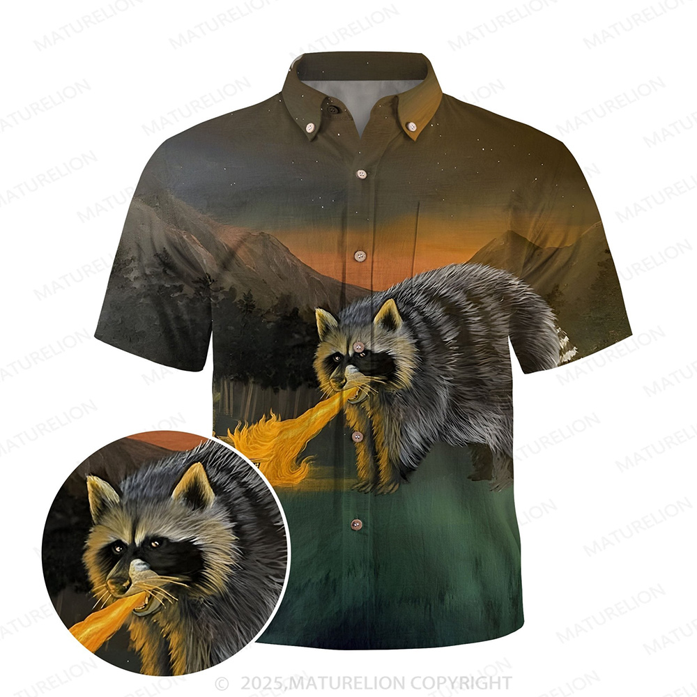 Maturelion Men's Aloha Shirts Raccoon Funny Hawaiian Shirt