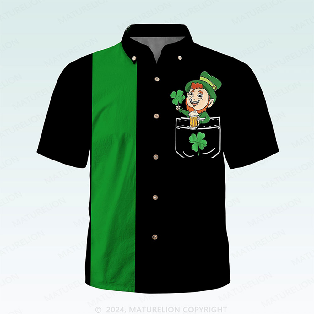 Maturelion St. Patrick's Button Pocket ShirtRetro Clover Escape Hawaiian Shirt
