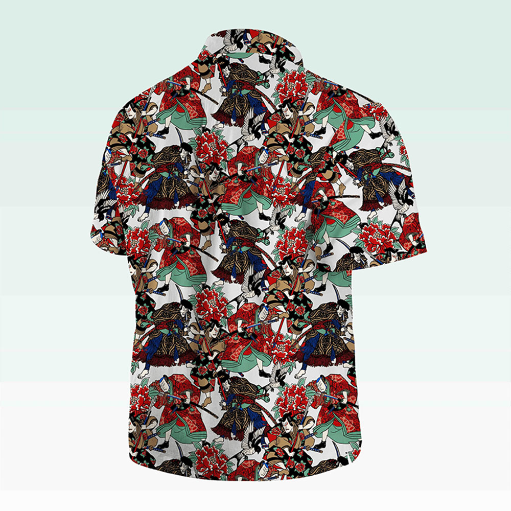 Maturelion Men's Button Pocket Shirt Koi Fish and Waves Cotton Hawaiian Shirt