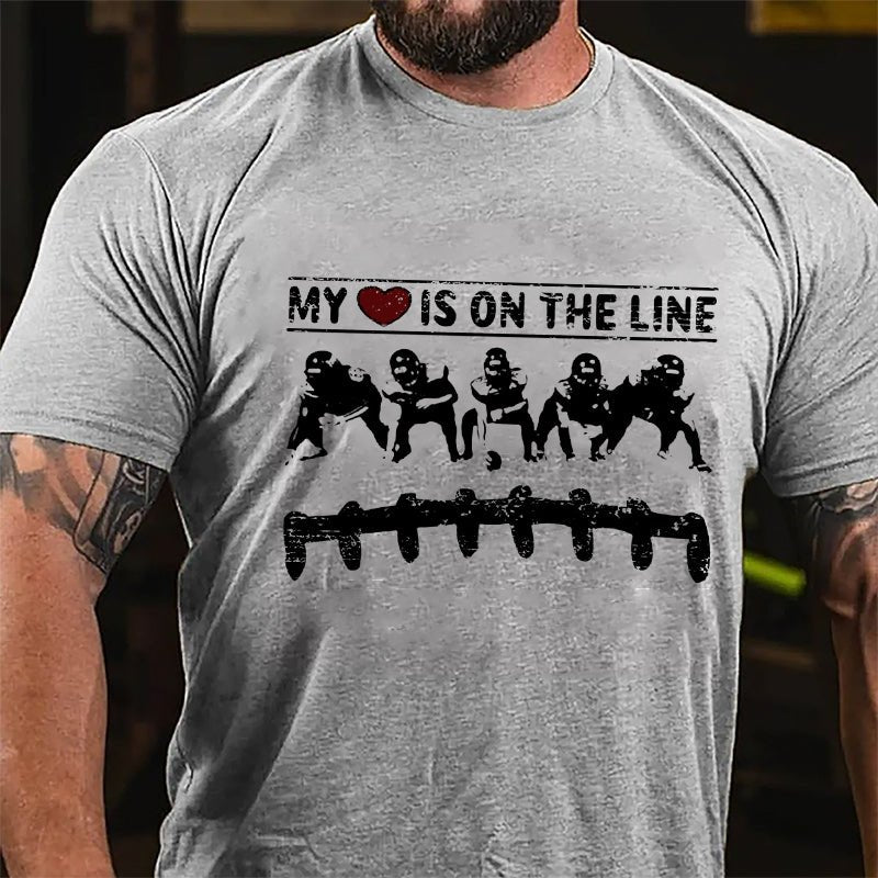 Super Bowl Football My Heart Is On The Line Offensive Lineman Cotton T-shirt-Maturelion