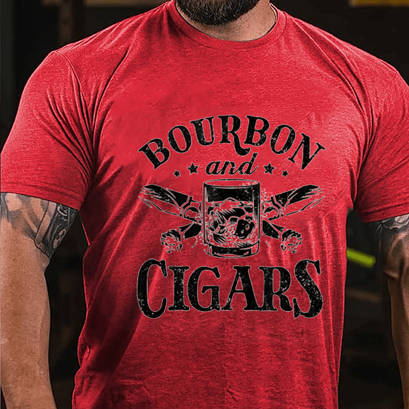 Bourbon And Cigars Graphic Cotton T-shirt-Maturelion