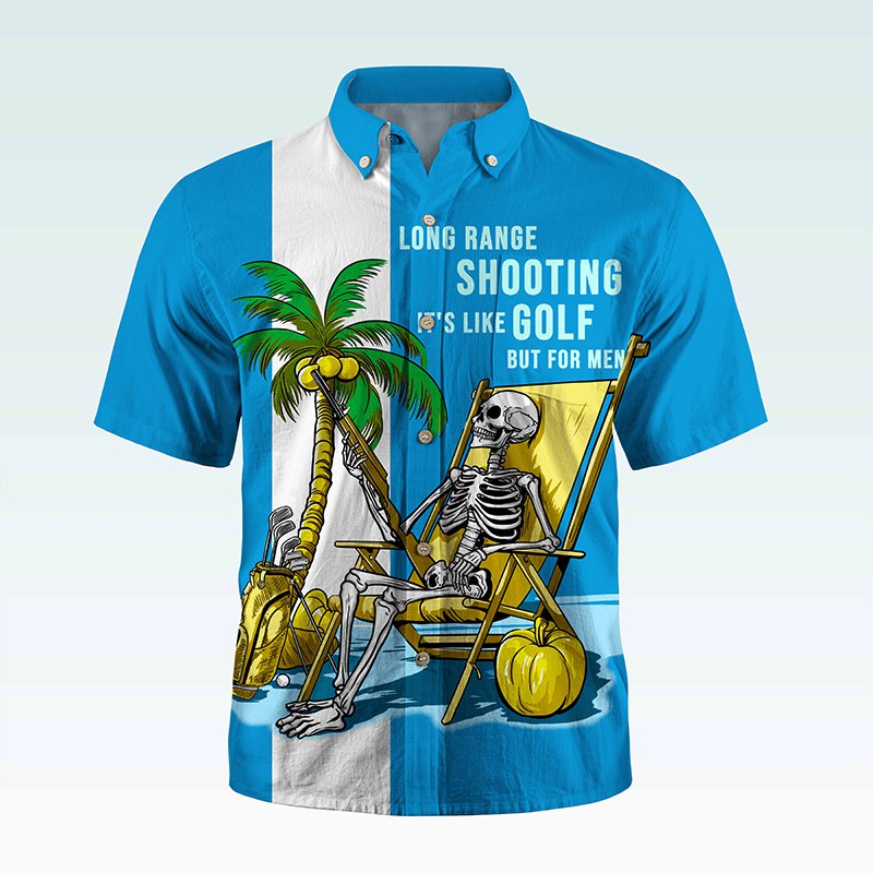 Maturelion Men's Button Pocket Shirt Coconut Tree Skeleton Shirt Men Casual Hawaiian Short Sleeve Button Down