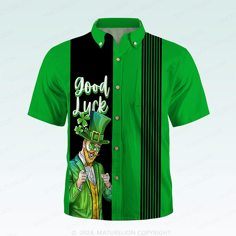 Maturelion St. Patrick's Button Pocket ShirtShamrock Paradise Hawaiian Shirt