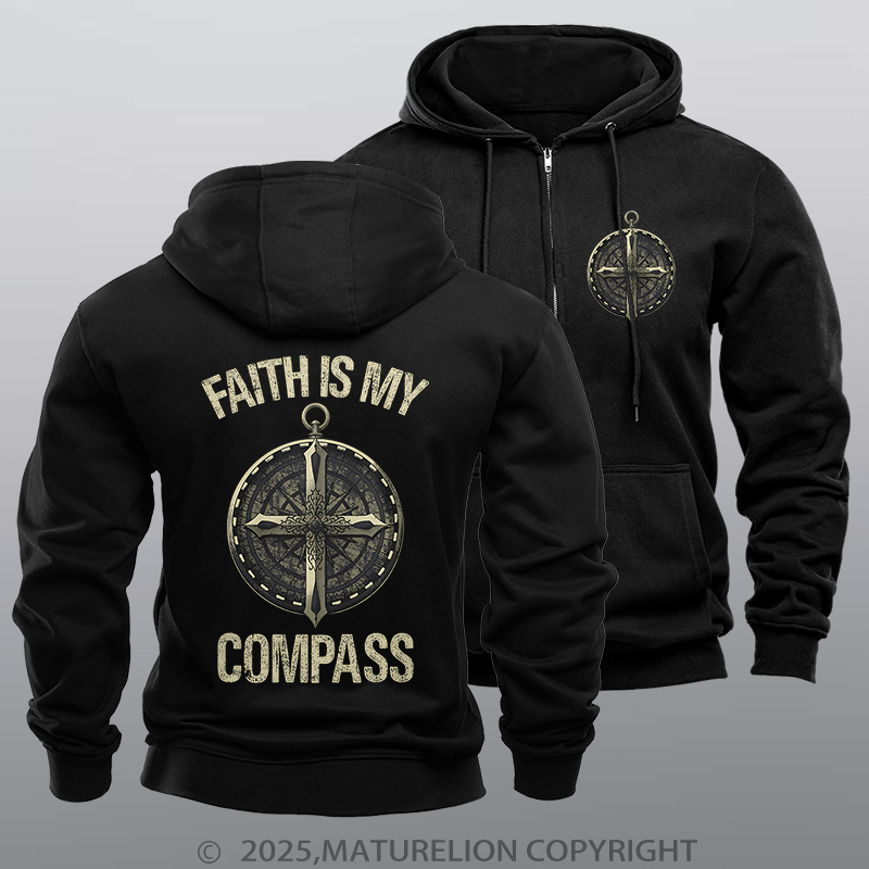 Maturelion Men's Hoodie Faith Is My Compass Fleece Zipper Hoodie