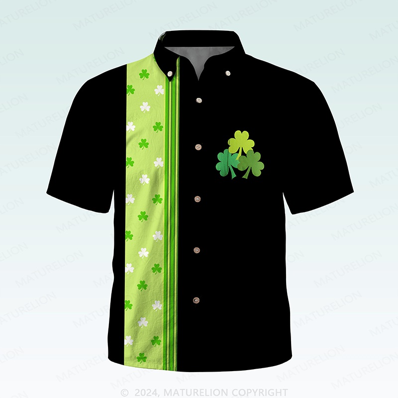 Maturelion St. Patrick's Button Pocket ShirtOld School Tropical Clover Vibes Hawaiian Shirt