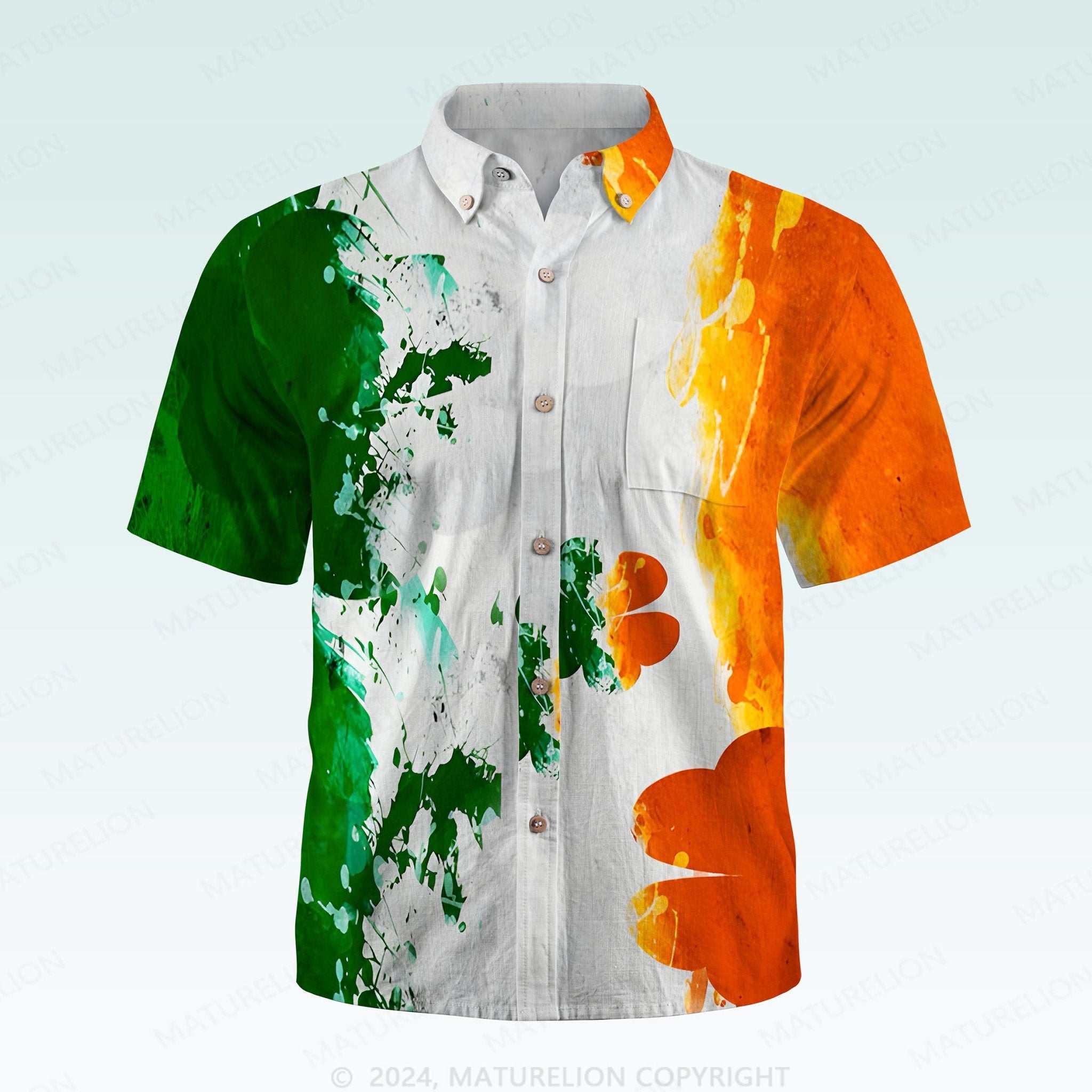 Maturelion St. Patrick's Button Pocket ShirtLucky Island Style Hawaiian Shirt