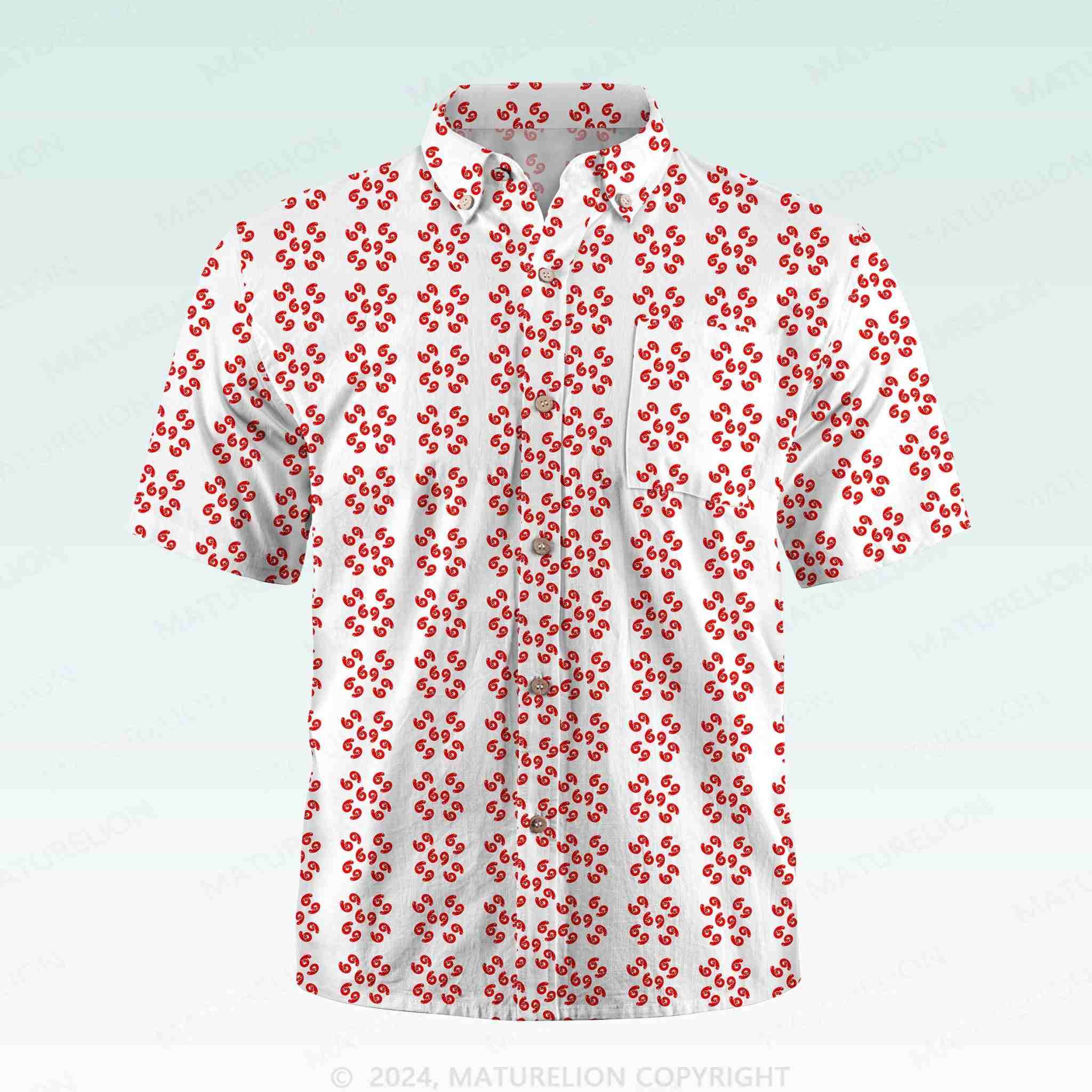 Maturelion Men's Button Pocket Shirt69 Innuendo Beach Hawaiian Shirt