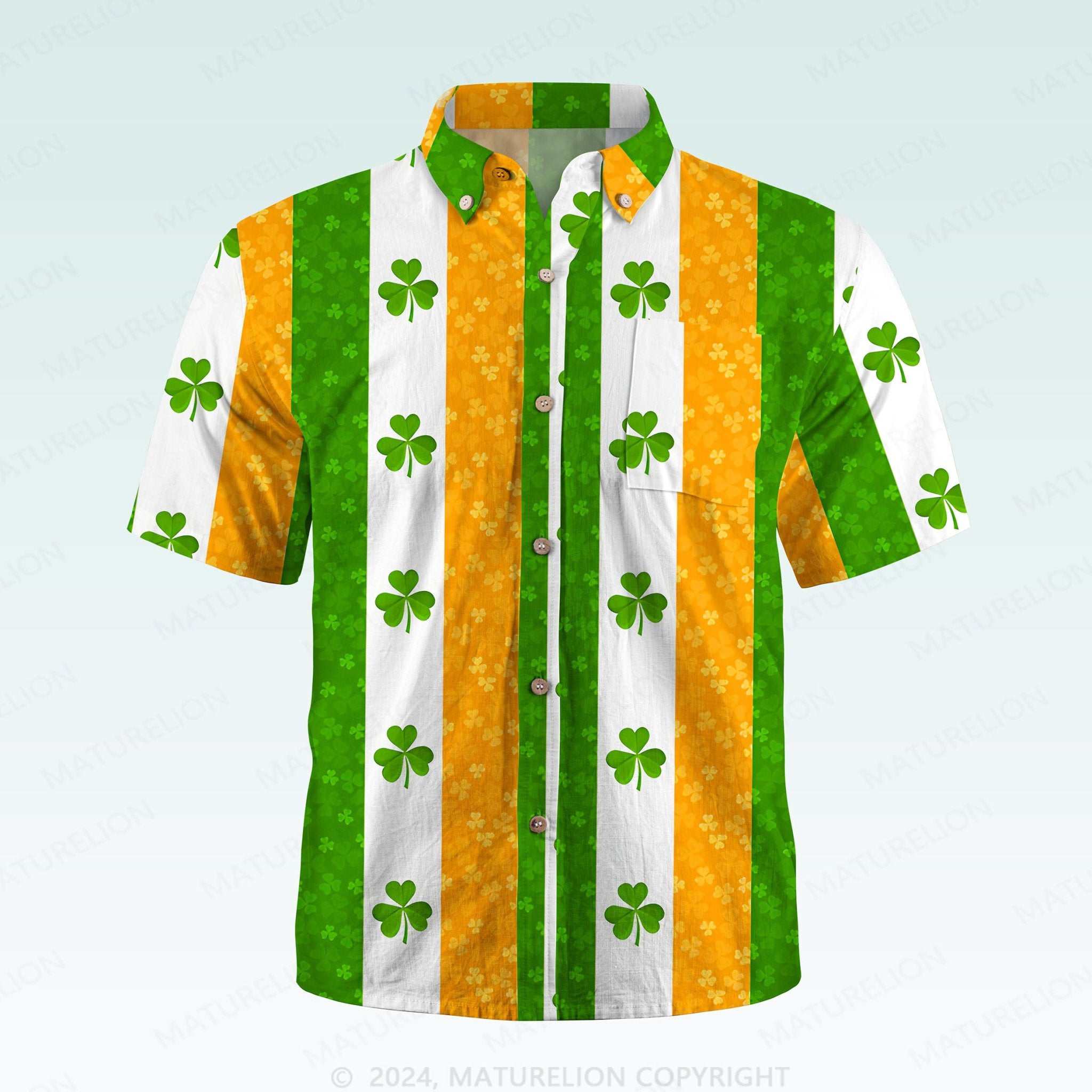 Maturelion St. Patrick's Button Pocket ShirtTropical Irish Delight Hawaiian Shirt