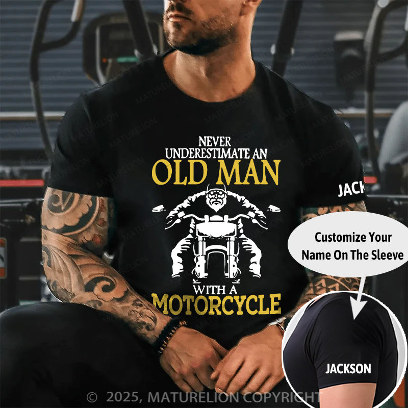 Maturelion Men's T-shirt OLD MAN WITH A MOTORCYCLE Cotton T-shirt