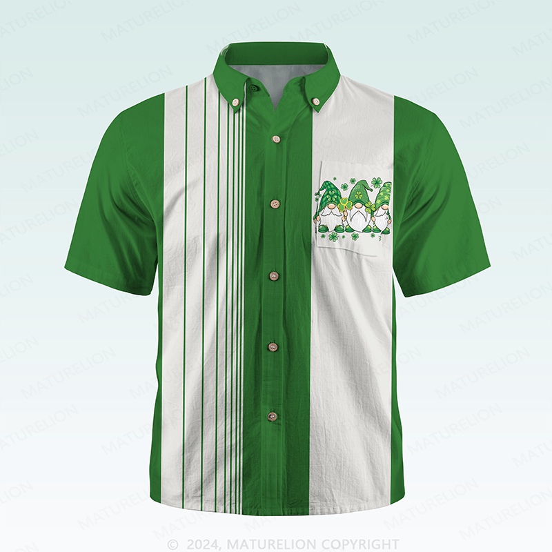 Maturelion St. Patrick's Button Pocket Shirt1950s Inspired St. Paddy's Day Print Hawaiian Shirt