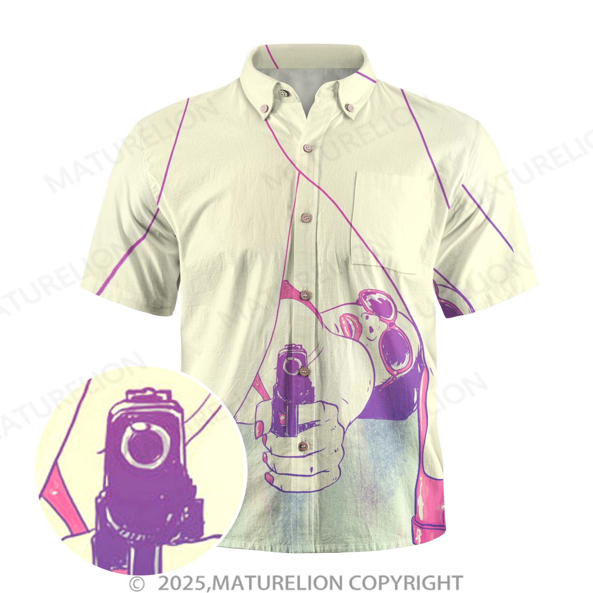 Maturelion Men's Button Pocket ShirtAloha Baby Let’s Turn Up the Heat Hawaiian Shirt