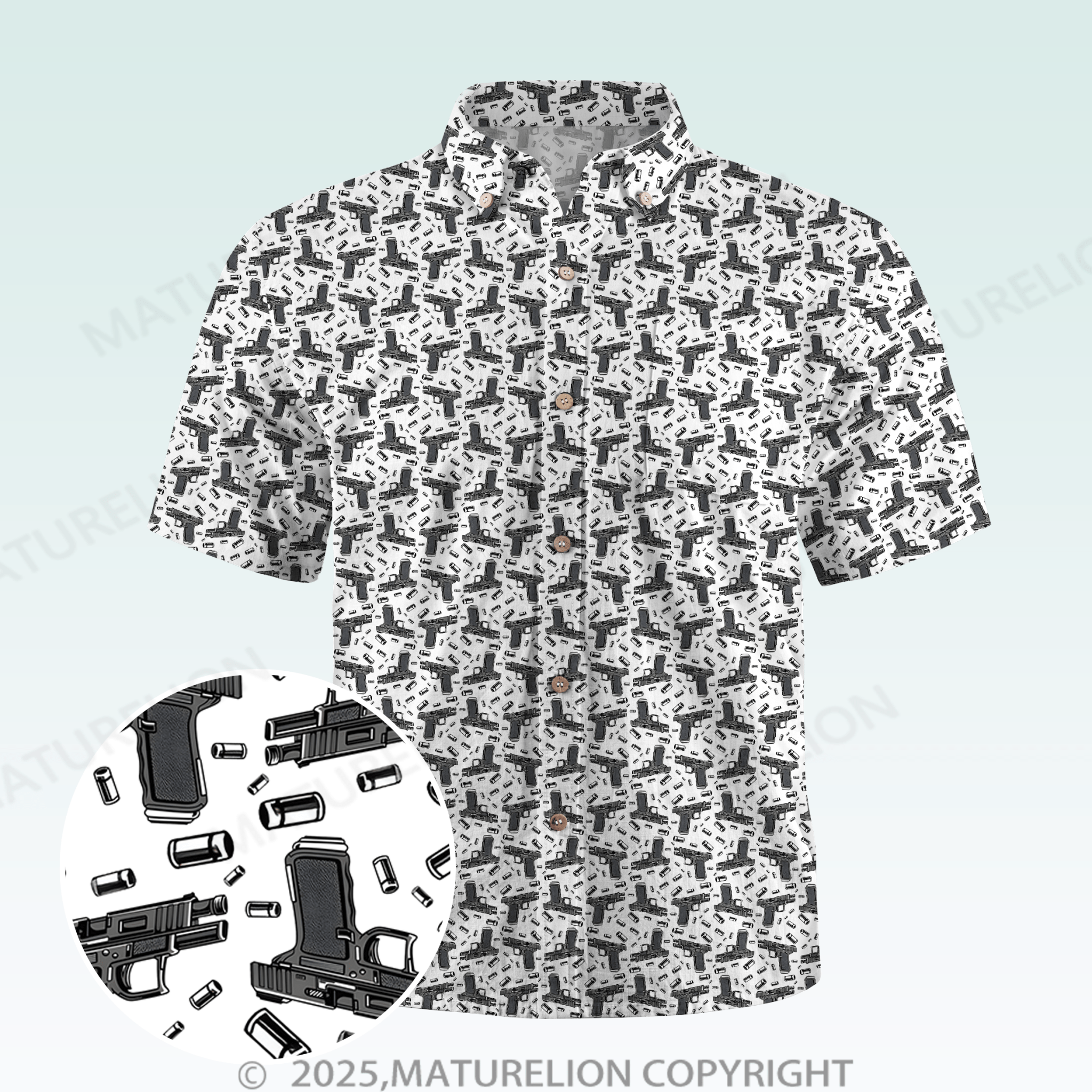 Maturelion Men's Hawaiian Shirt  Gun Graphic Hawaiian Shirt