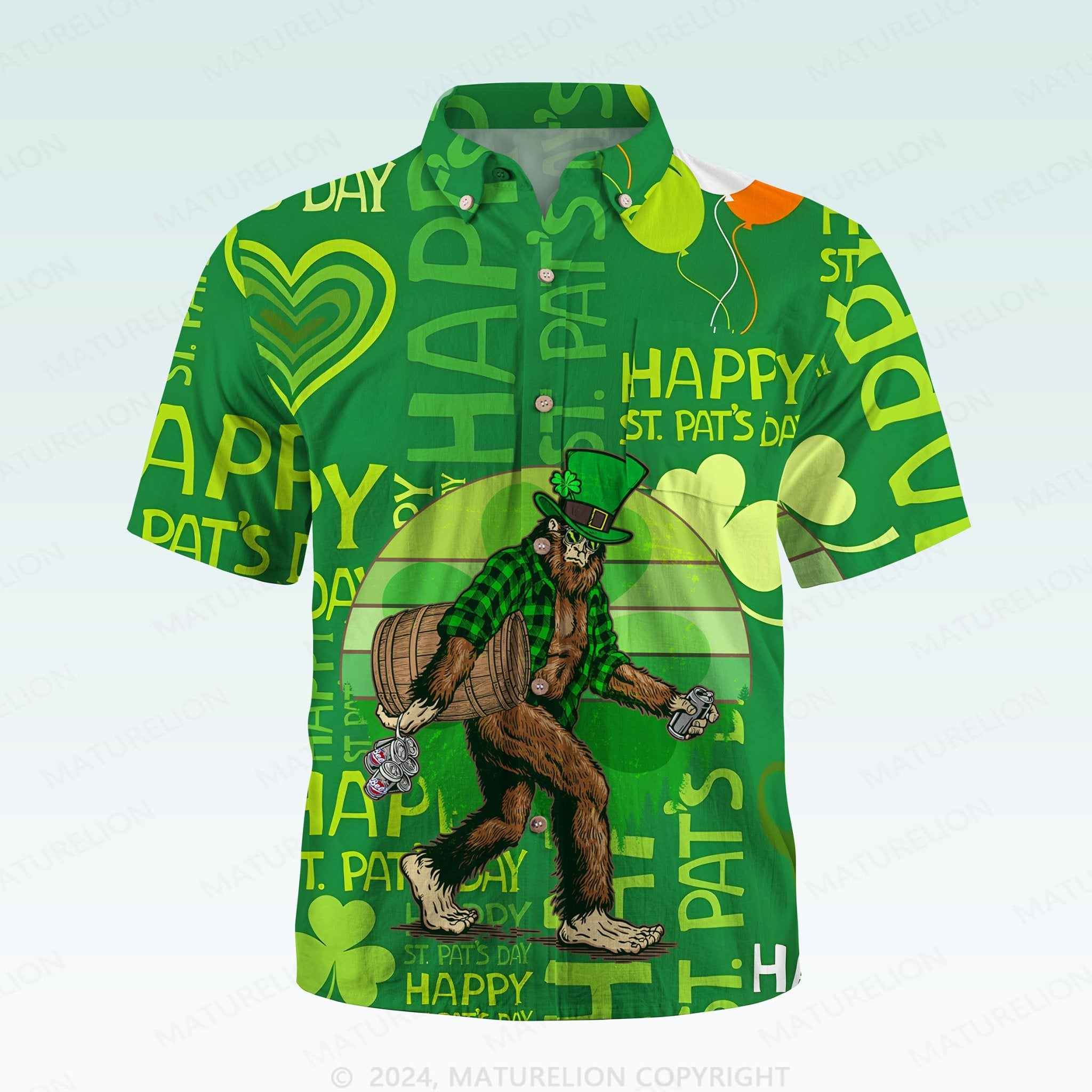 MaturelionSt. Patrick's Button Pocket ShirtTropical St. Paddy’s Print Hawaiian Shirt