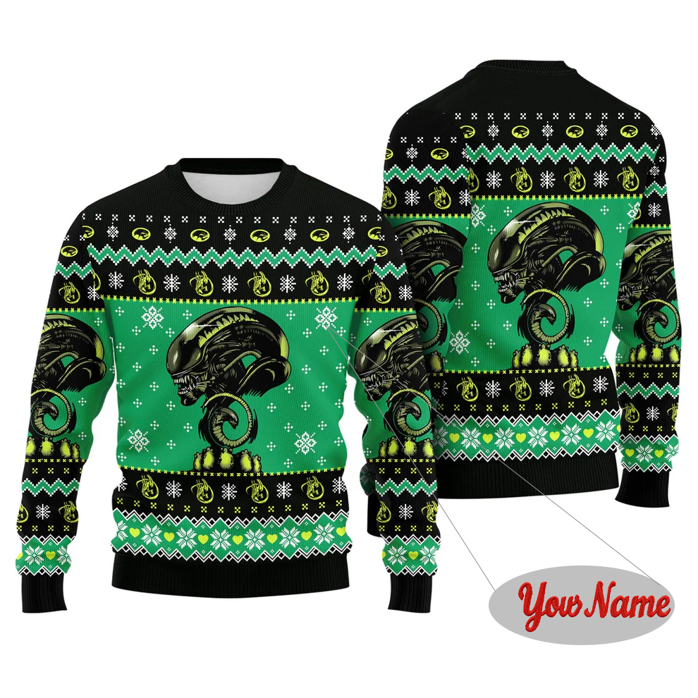Maturelion Classica Funny Customize Your Name Green Ugly Christmas Sweater