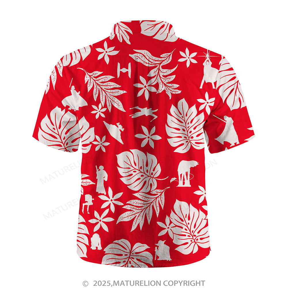 Maturelion Men's Hawaiian Shirt Red White Tropical Silhouette Hawaiian Shirt