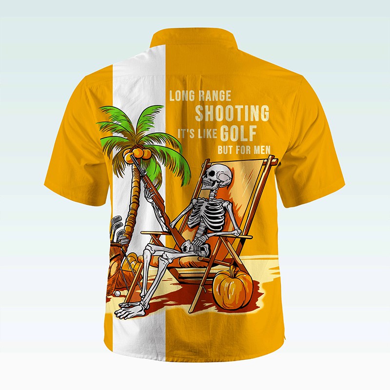 Maturelion Men's Button Pocket Shirt Coconut Tree Skeleton Shirt Men Casual Hawaiian Short Sleeve Button Down