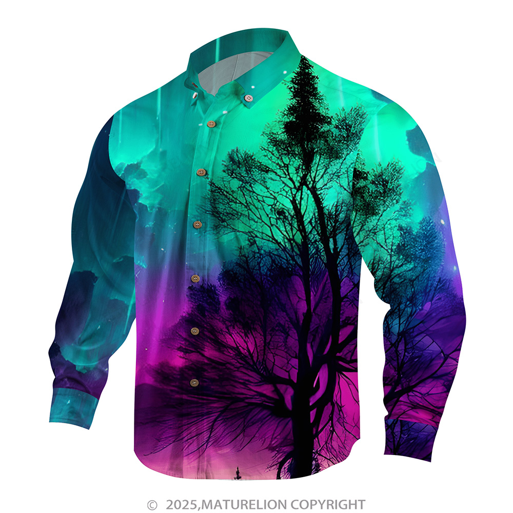 Matreulion Men's Aloha Shirts Aurora Print Hawaiian Shirt