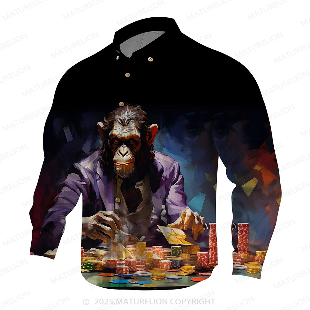 Maturelion Men's Aloha Shirts Retro Fashion Orangutan Animal Pattern Hawaiian Shirt