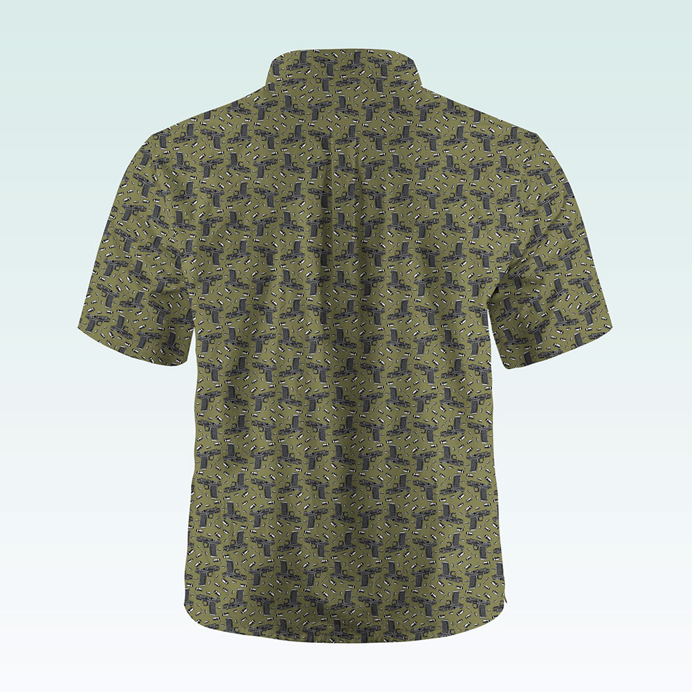 Maturelion Men's Button Pocket Shirt Gun Graphic Hawaiian Shirt