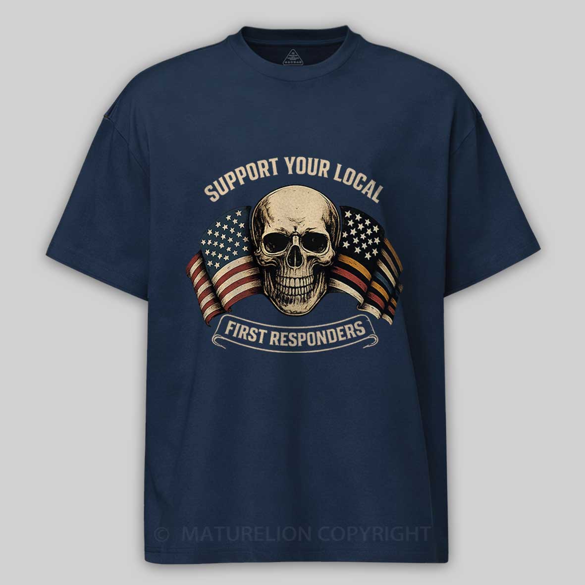 Maturelion Men's T-Shirt First Responder Flag Cotton T-Shirt