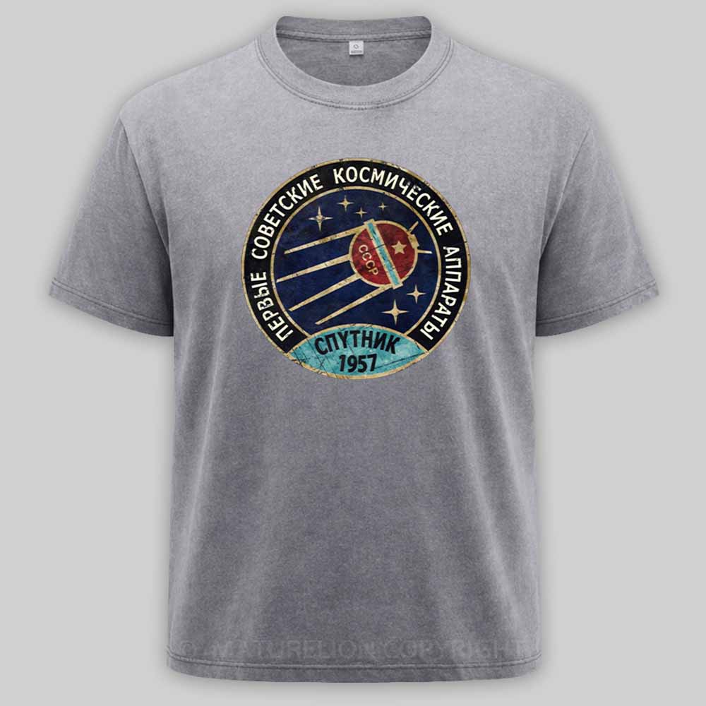 Maturelion Vintage Blue Badge Спутник V01 Washed T-shirt