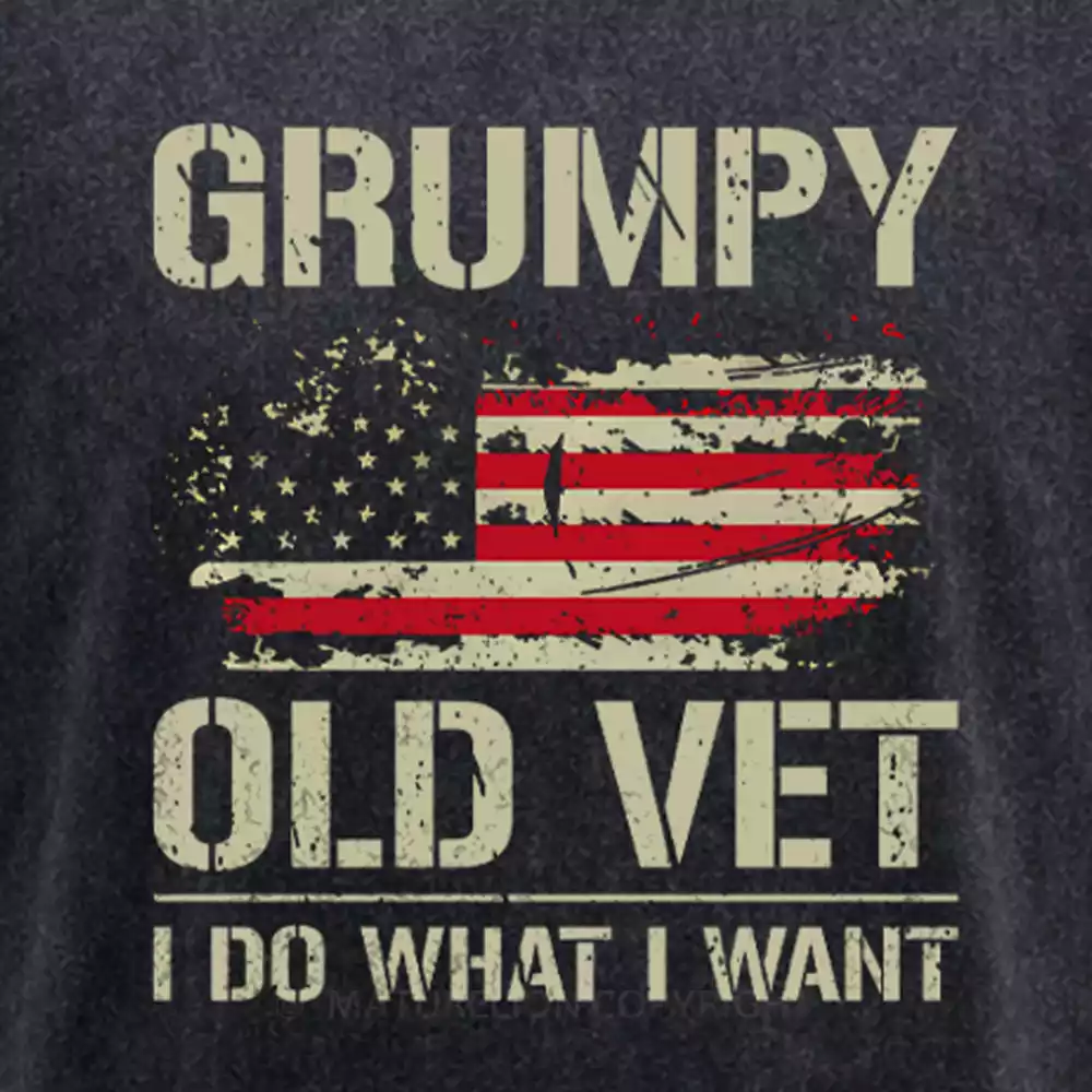 Maturelion Grumpy Old Vet I Do What I Want Retro Patriotic Washed T-shirt