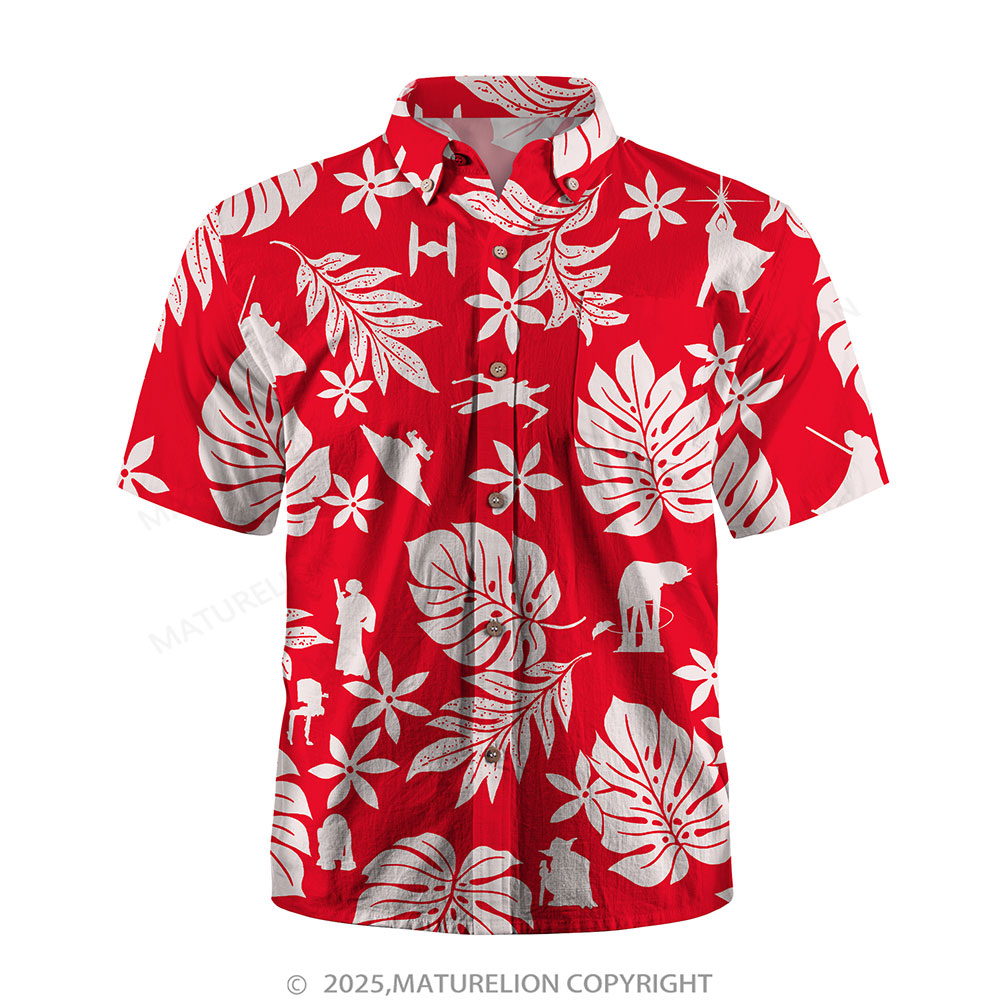 Maturelion Men's Hawaiian Shirt Red White Tropical Silhouette Hawaiian Shirt