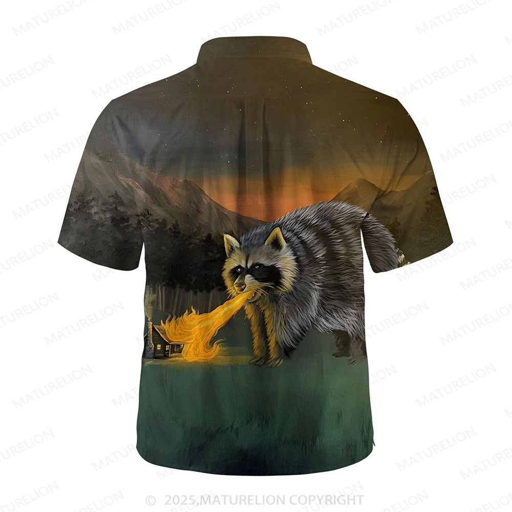Maturelion Men's Aloha Shirts Raccoon Funny Hawaiian Shirt