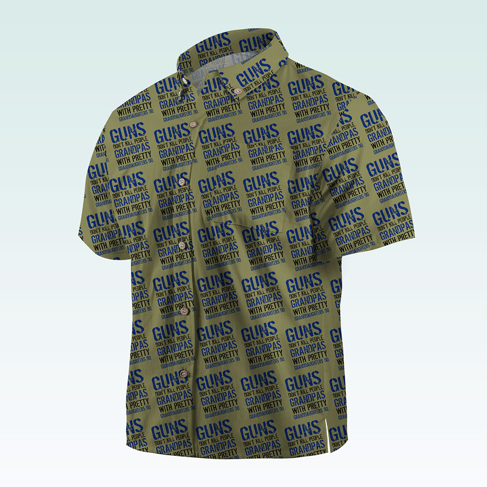 Maturelion Men's Button Pocket ShirtGuns Don't Kill People Dads With Pretty Daughters Do Hawaiian Shirt