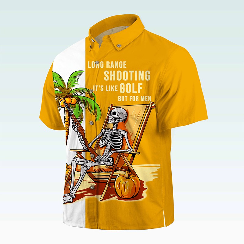 Maturelion Men's Button Pocket Shirt Coconut Tree Skeleton Shirt Men Casual Hawaiian Short Sleeve Button Down