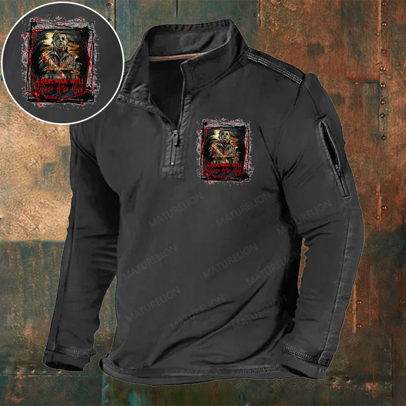 Maturelion Men's T-Shirt A Real Man Will Chase After You Scary Horror Lover Halloween Cotton T-Shirt