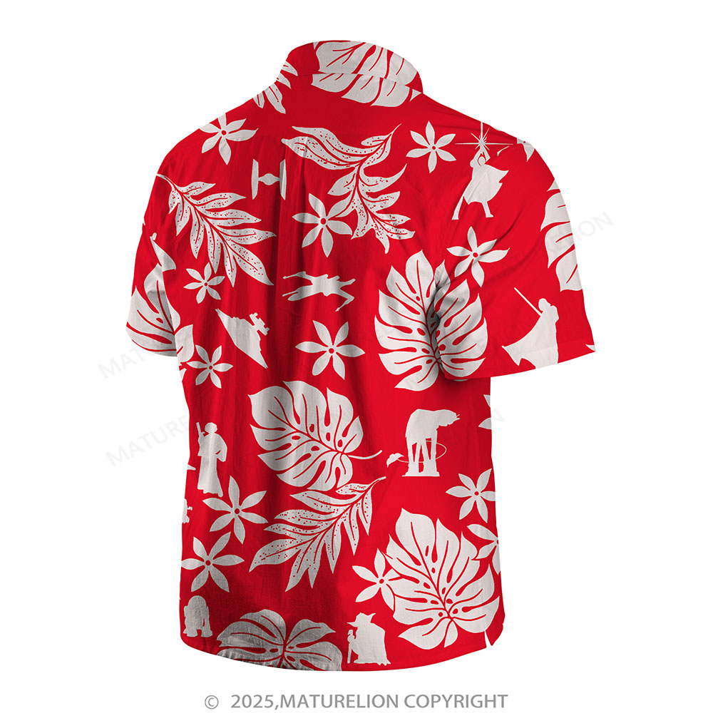 Maturelion Men's Hawaiian Shirt Red White Tropical Silhouette Hawaiian Shirt