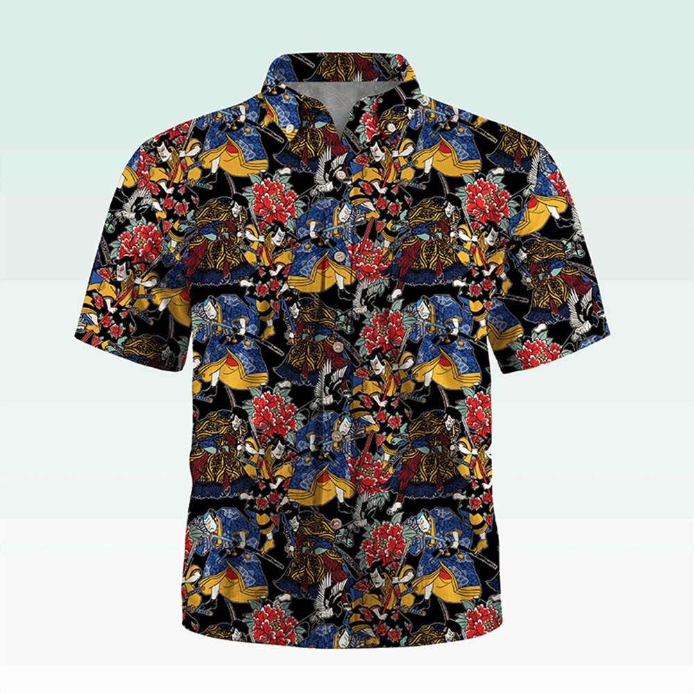 Maturelion Men's Button Pocket Shirt Koi Fish and Waves Cotton Hawaiian Shirt