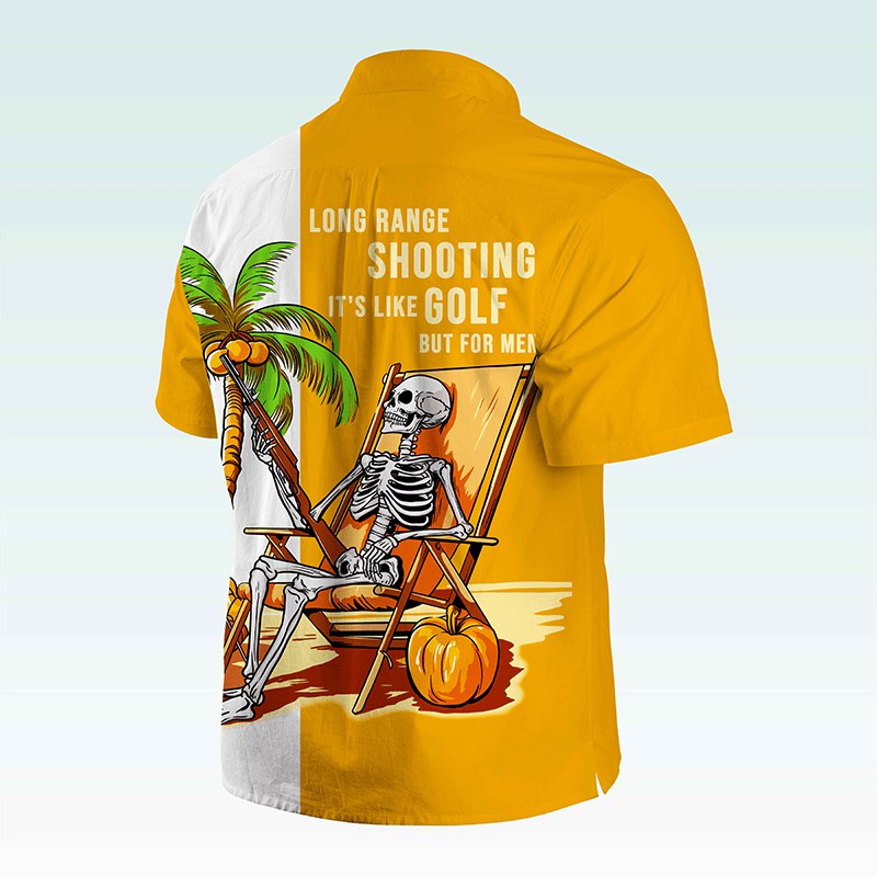 Maturelion Men's Button Pocket Shirt Coconut Tree Skeleton Shirt Men Casual Hawaiian Short Sleeve Button Down