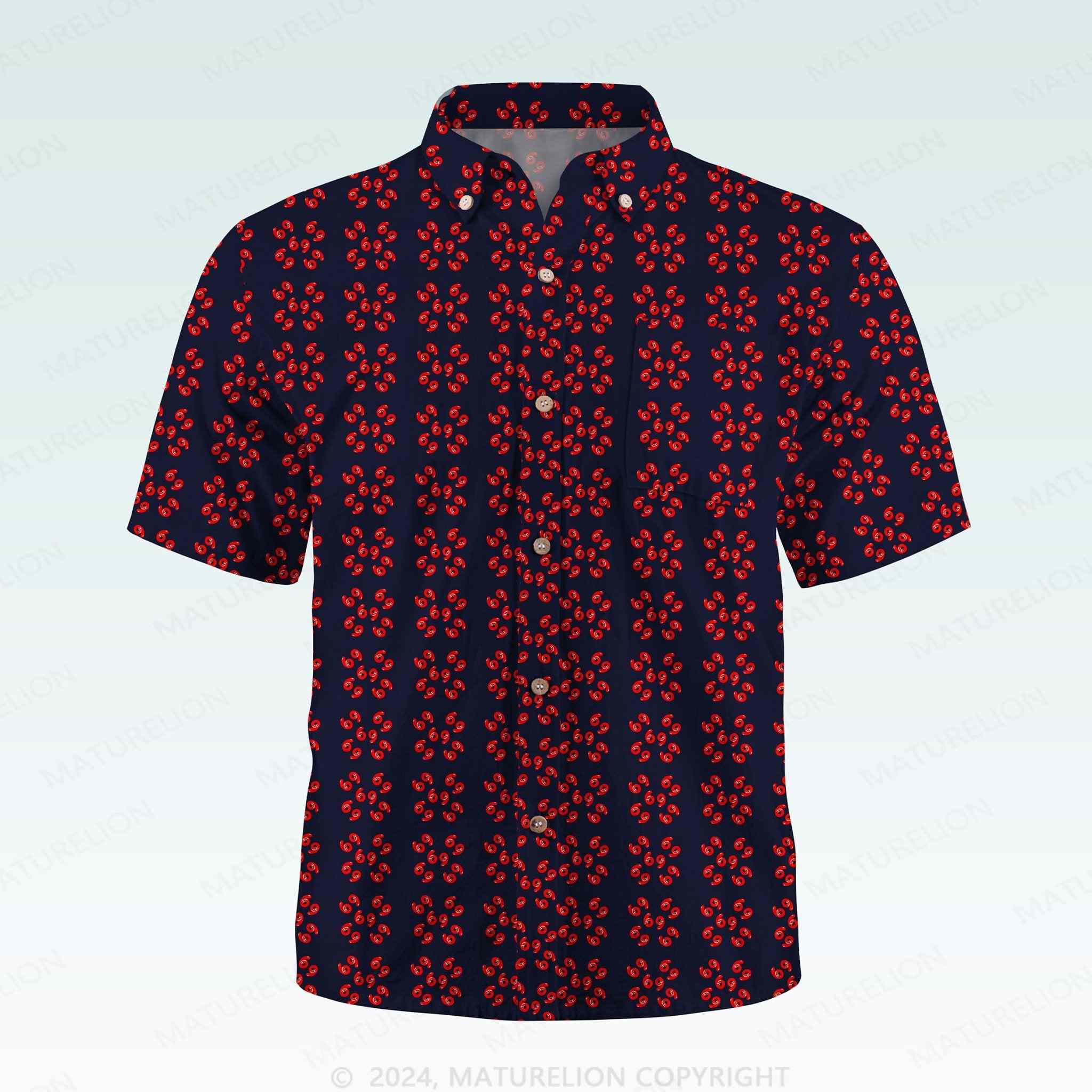 Maturelion Men's Button Pocket Shirt69 Innuendo Beach Hawaiian Shirt