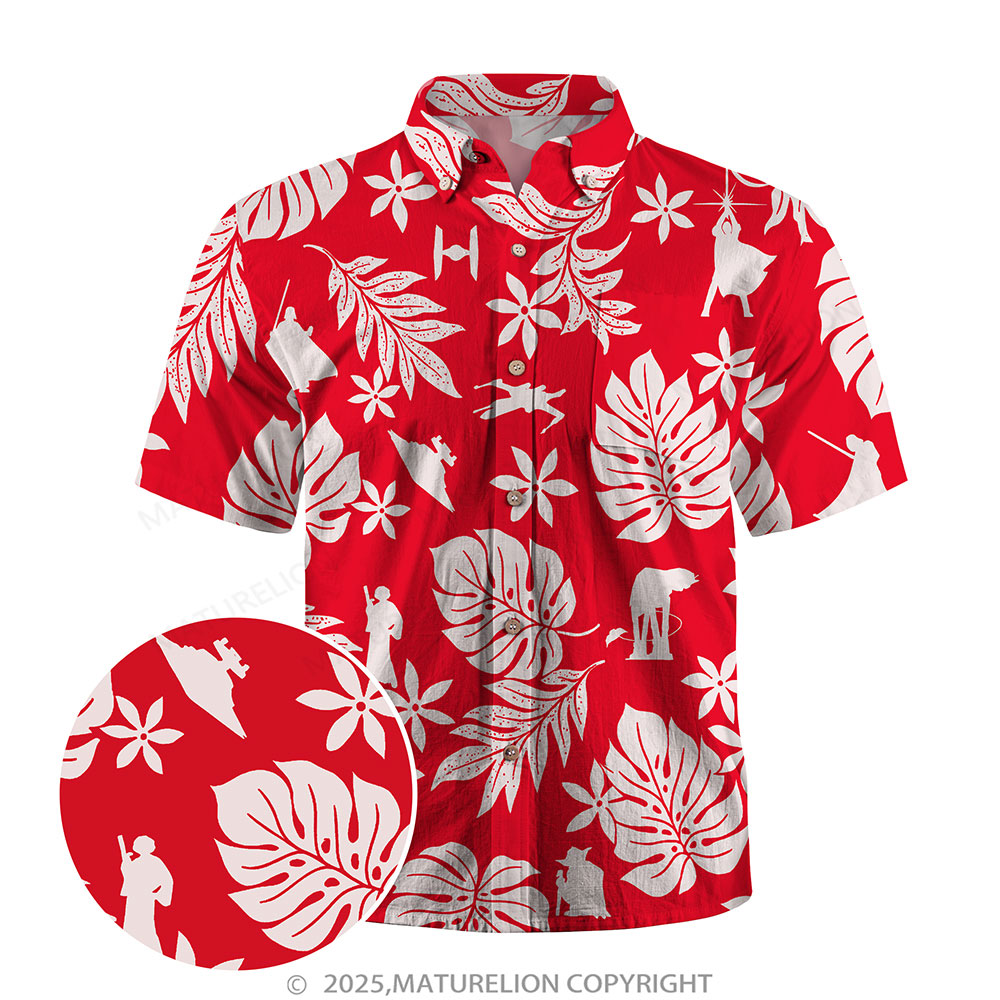 Maturelion Men's Hawaiian Shirt Red White Tropical Silhouette Hawaiian Shirt
