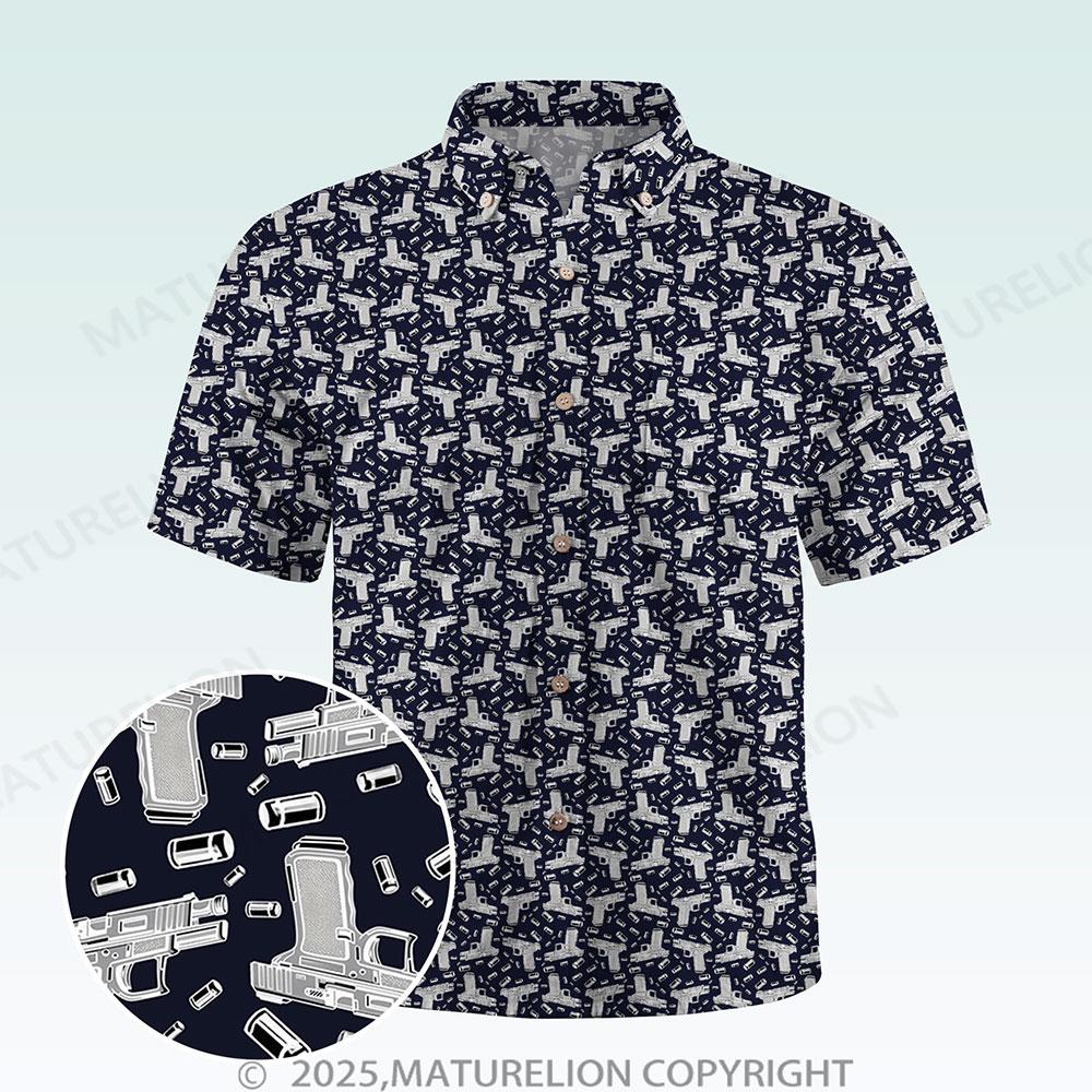 Maturelion Men's Button Pocket Shirt Gun Graphic Hawaiian Shirt